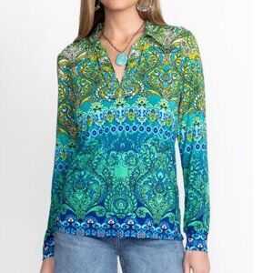 JOHNNY WAS Janie Favorite Seamed Collared Tee Size 2X Z10